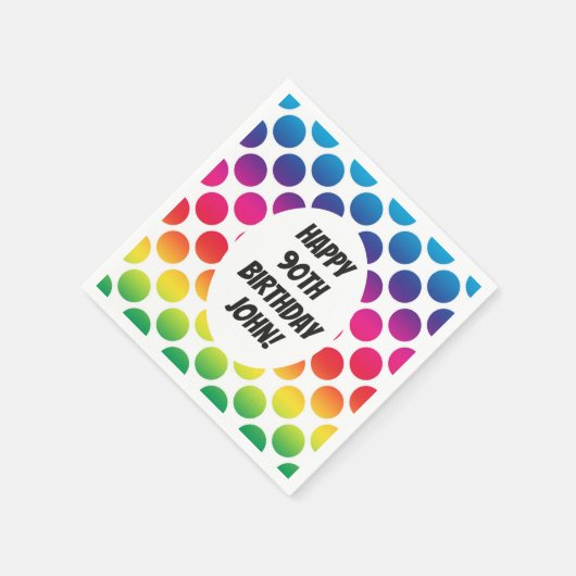 90ste verjaardag met kleurrijke cirkels servet (Hoek)