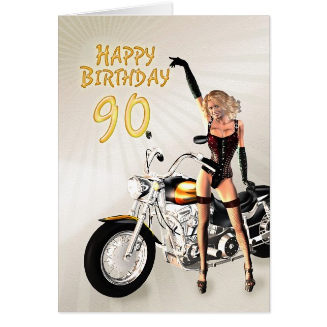 90ste verjaardag met meisjes en een motorfiets (Voorkant)