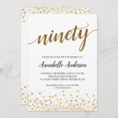 90ste verjaardag Modern Gold Confetti Stippen Scri Kaart (Voorkant / Achterkant)