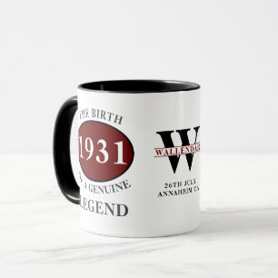 90ste verjaardag Monogram Born 1931 Legend Naam to Mok