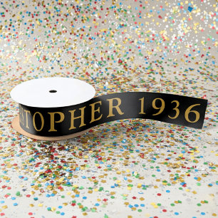 90ste verjaardag naam 1936 Zwart Goud Elegant Chic Satijnen Lint