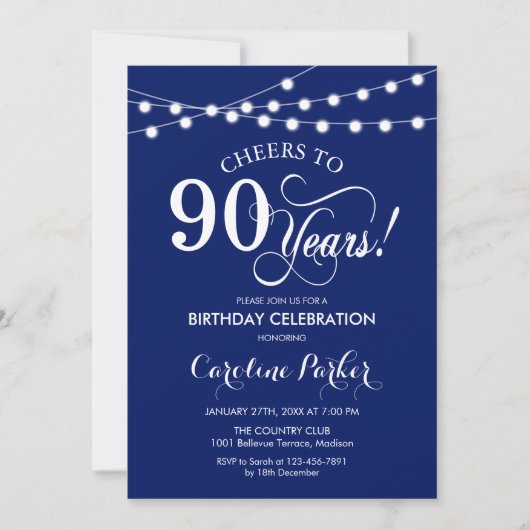90ste verjaardag - Navy Blue White Kaart (Voorkant)