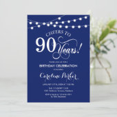 90ste verjaardag - Navy Blue White Kaart (Staand voorkant)
