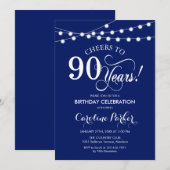 90ste verjaardag - Navy Blue White Kaart (Voorkant / Achterkant)