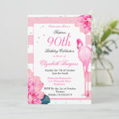 90ste verjaardag Ninetieth Flamingo Roze Monogram Kaart (Staand voorkant)