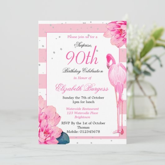 90ste verjaardag Ninetieth Flamingo Roze Monogram Kaart (Staand voorkant)