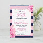 90ste verjaardag Ninetieth Rozen Marine Roze  Mono Kaart (Staand voorkant)