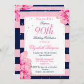 90ste verjaardag Ninetieth Rozen Marine Roze Mono Kaart (Voorkant / Achterkant)