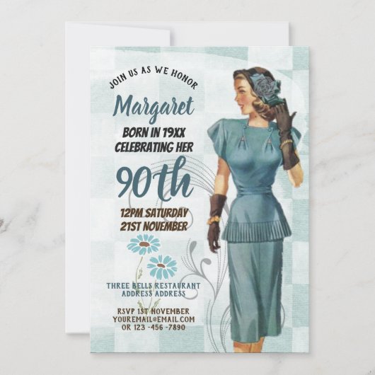 90ste verjaardag nodigt retrospectieve art Deco 3 Kaart (Voorkant)