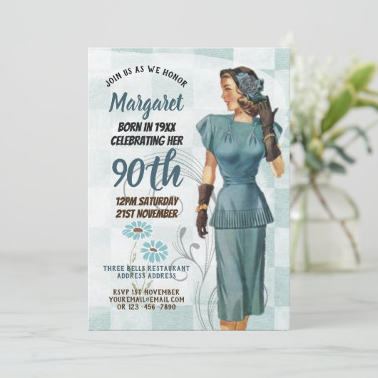 90ste verjaardag nodigt retrospectieve art Deco 3 Kaart (Staand voorkant)