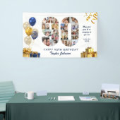 90ste Verjaardag Nummer 90 Fotocollage Wit Goud Spandoek (Beurs)