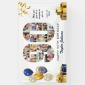 90ste Verjaardag Nummer 90 Fotocollage Wit Goud Spandoek (Verticaal)
