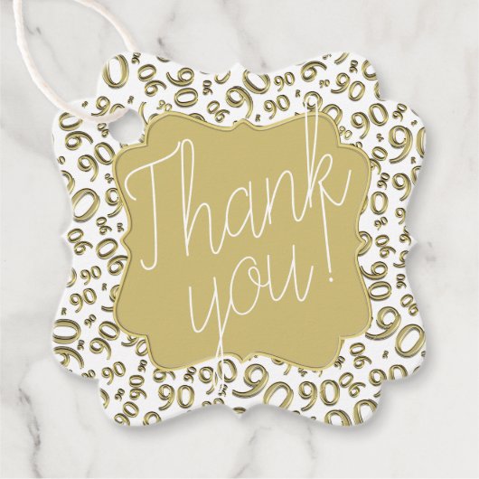 90ste Verjaardag Nummer 90 Patroon Goud en Wit Bedankjes Labels (Voorkant)