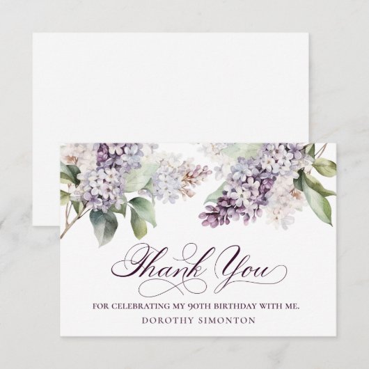 90ste verjaardag Paarse Lila lentebloem Bedankkaart (Voorkant / Achterkant)