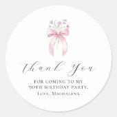 90ste Verjaardag Party Bow Custom Bedankt Favoriet Ronde Sticker (Voorkant)