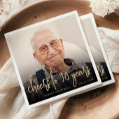 90ste verjaardag Party Foto Cheers Gold Script Servet
