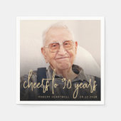 90ste verjaardag Party Foto Cheers Gold Script Servet (Voorkant)