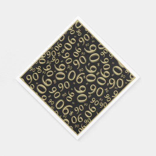 90ste verjaardag Party Nummer Patroon Zwart/Goud Servet (Hoek)