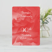 90ste verjaardag Party uitnodiging, Coral Pink Ros Kaart (Staand voorkant)