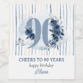 90ste verjaardag Proost 90 jaar Bloemen Nummer Wijn Etiket (Enkel label)