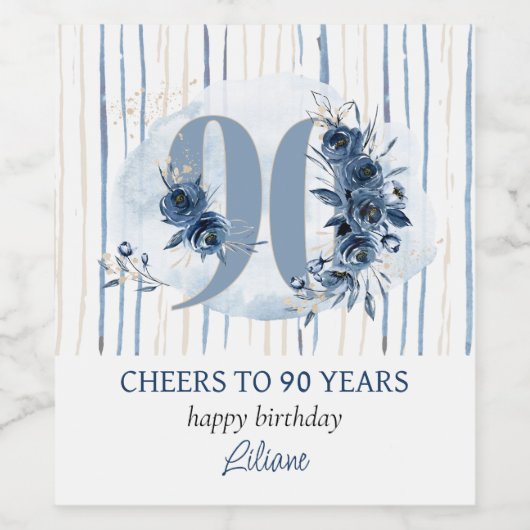 90ste verjaardag Proost 90 jaar Bloemen Nummer Wijn Etiket (Enkel label)