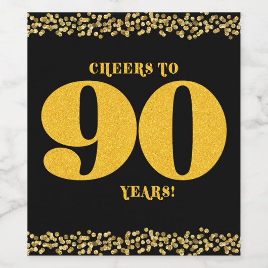 90ste verjaardag Proost op negentig jaar gouden gl Wijn Etiket (Enkel label)