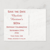  90ste Verjaardag Red Rose Lijst Muziekblad Aankondigingskaart (Achterkant)