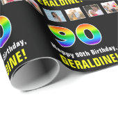 90ste verjaardag: Regenboog "90"; Aangepaste foto' Cadeaupapier (Rol Hoek)