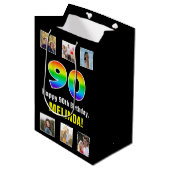90ste verjaardag: Regenboog "90", aangepaste foto' Medium Cadeauzakje (Voorkant Gekanteld)