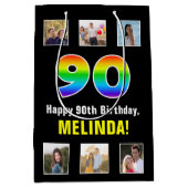 90ste verjaardag: Regenboog "90", aangepaste foto' Medium Cadeauzakje (Voorkant)
