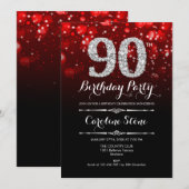 90ste verjaardag - Rood Zwart Zilver Kaart (Voorkant / Achterkant)