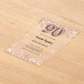 90ste verjaardag roos Gold Clear Party Acryl Uitnodigingen (Laagn)