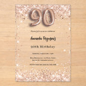 90ste verjaardag roos Gold Clear Party Acryl Uitnodigingen (Voorkant)