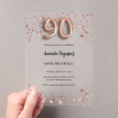 90ste verjaardag roos Gold Stars Clear Party Acryl Uitnodigingen (Insitu (Draagbaar))