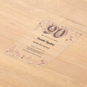 90ste verjaardag roos Gold Stars Clear Party Acryl Uitnodigingen (Laagn)