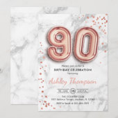 90ste verjaardag - Roos gouden ballonnen marmeren  Kaart (Voorkant / Achterkant)