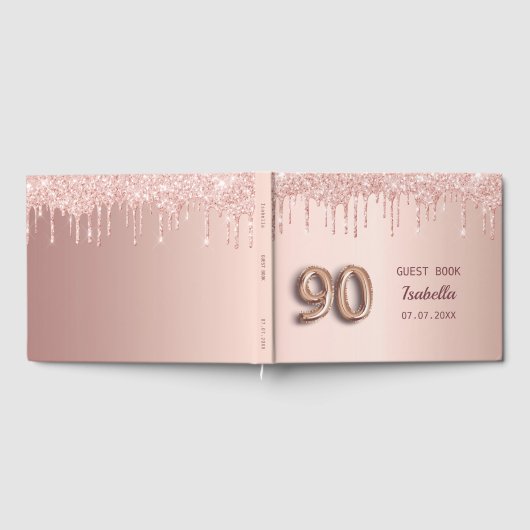 90ste verjaardag roos gouden roze druppels gastenboek (Volledig)