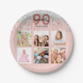 90ste verjaardag roos gouden zilveren foto papieren bordje (Voorkant)