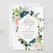 90ste verjaardag Roze Blauwe Roos Waterverf Bloems Kaart (Voorkant)