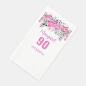 90ste verjaardag roze bloemfeest servet (Hoek)