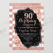 90ste verjaardag - Roze goud en witte strepen Kaart (Voorkant / Achterkant)