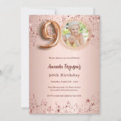 90ste verjaardag roze gouden foto sterren kaart (Voorkant)