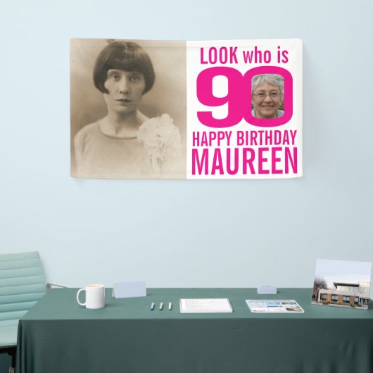 90ste verjaardag roze look 90 aangepaste foto nu d spandoek (Beurs)