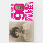 90ste verjaardag roze look 90 aangepaste foto nu d spandoek (Verticaal)