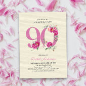 90ste verjaardag roze pioen bloemstuk nummer 90 kaart