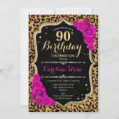 90ste verjaardag - Roze Rozen Luipaard Print Kaart (Voorkant)