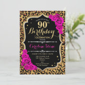 90ste verjaardag - Roze Rozen Luipaard Print Kaart (Staand voorkant)
