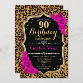 90ste verjaardag - Roze Rozen Luipaard Print Kaart (Voorkant / Achterkant)