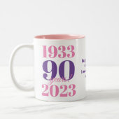 90ste verjaardag roze speciale datum tweekleurige koffiemok (Links)