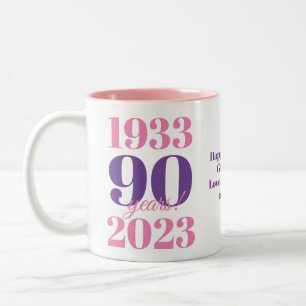 90ste verjaardag roze speciale datum tweekleurige koffiemok